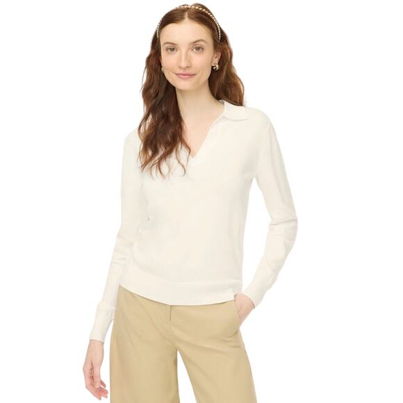 J.Crew Ivory Cotton Collared V-Neck Sweater Polo XL NWT BY045 Lightweight Knit - Picture 1 of 7